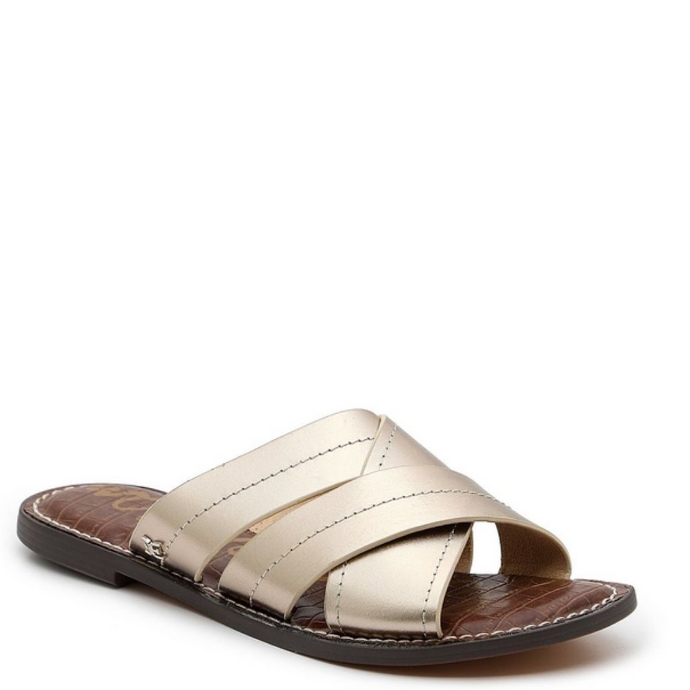 NWT Sam Edelman Gold Leather Slide Sandals